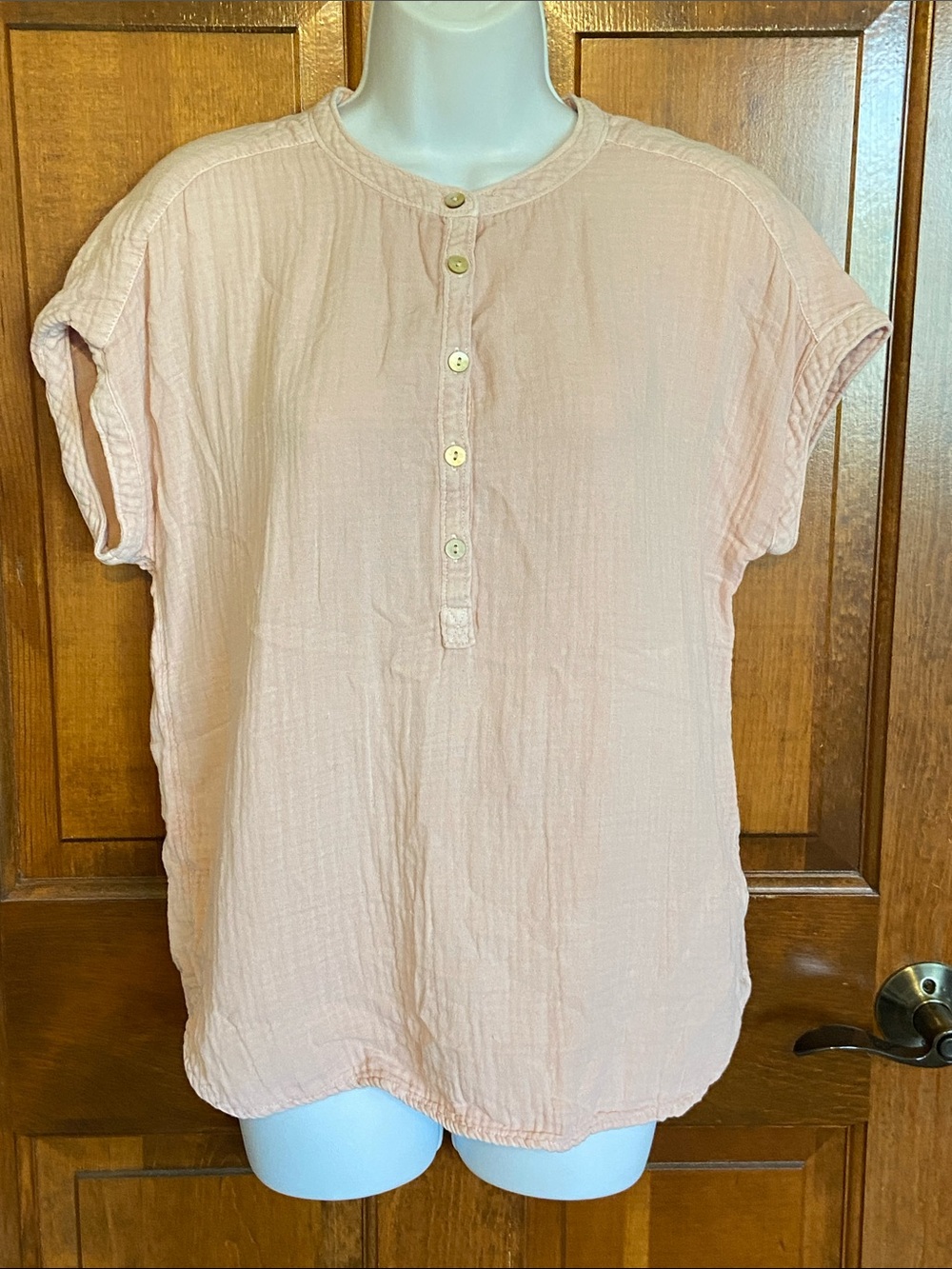 Faherty Dream Desmond top breathable, lightweight peach-colored cotton gauze S - Picture 3 of 10